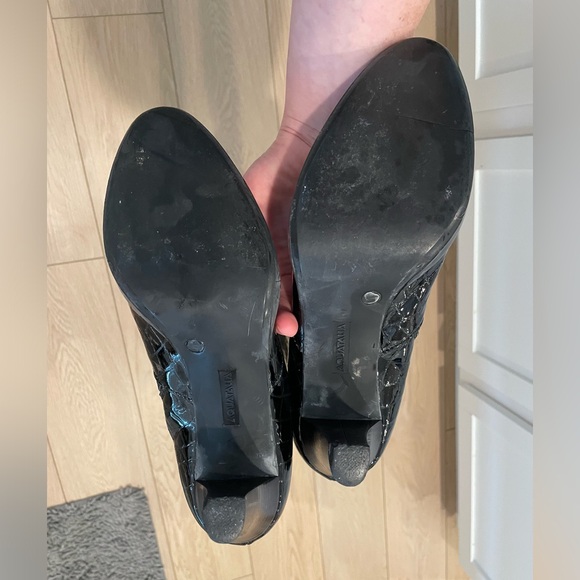 Aquatalia Croc Embossed Patent Boot Black Size 10 3.5” heel Vintage Italian - Picture 3 of 6